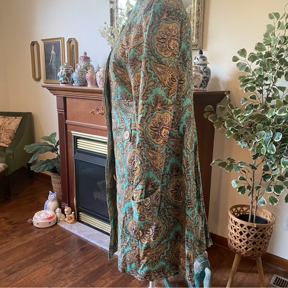 ETCETERA • Aqua Gold Paisley Button Front Long Jacket Coat • Size 8 - Picture 8 of 11